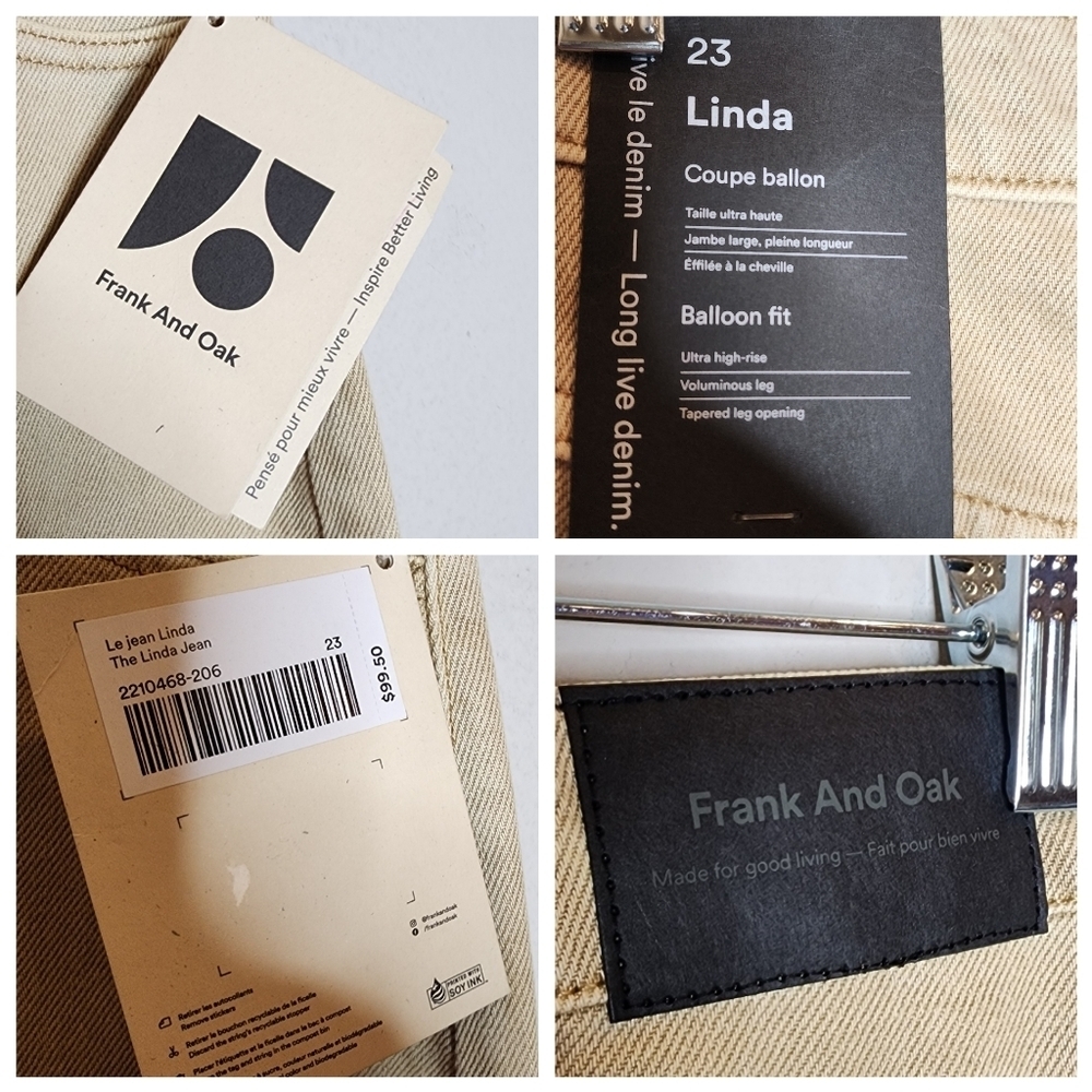 NWT Frank & Oak Linda Balloon Fit Tan Khaki Jeans. Women's size 23. Hemp/Cotton - Picture 4 of 16